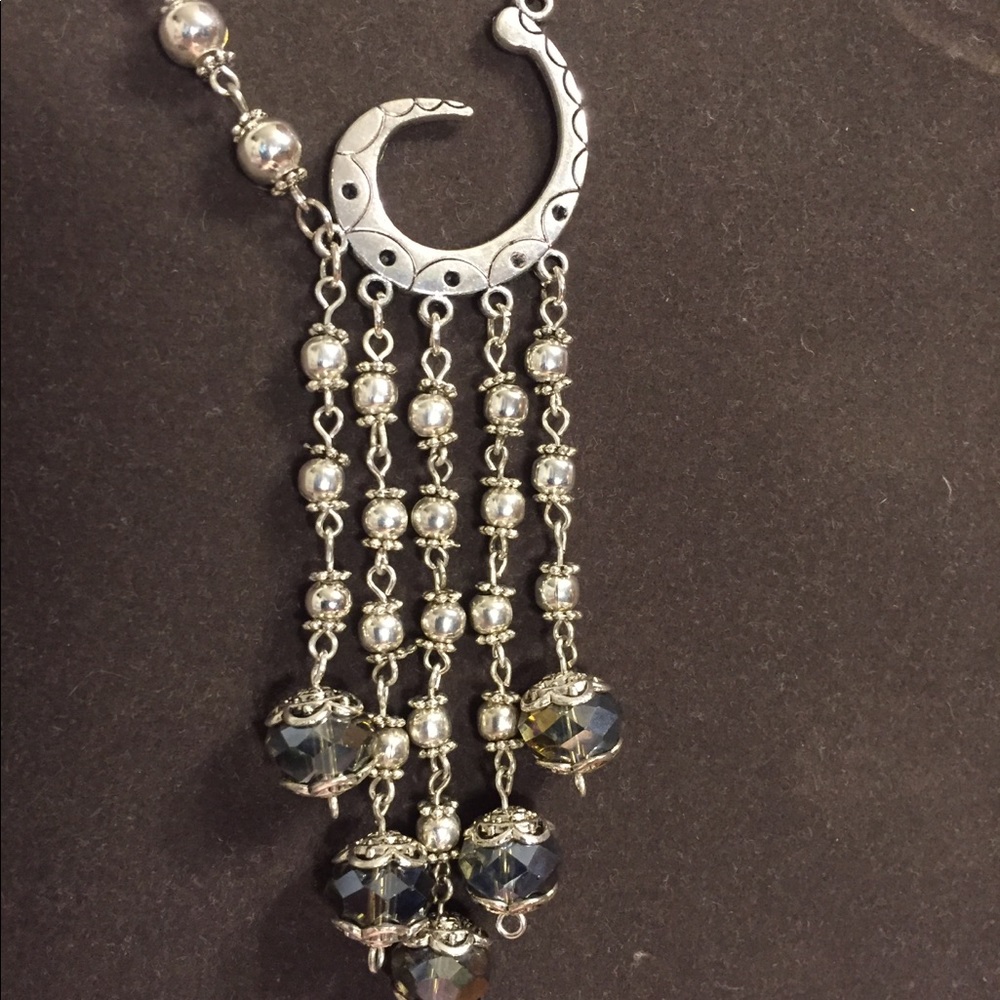 Long Tassel Style Silver and Crystal Necklace